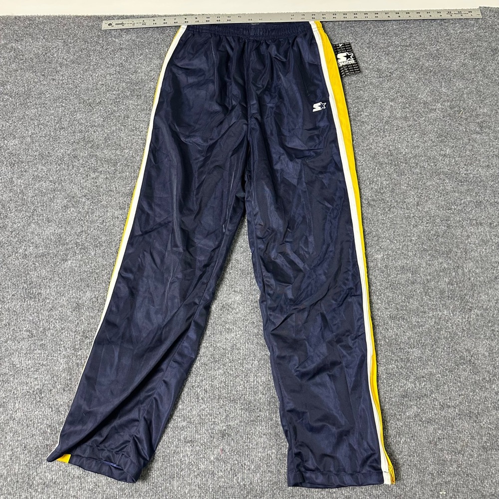 Starter Track Pants Boys Size L 14/16 Navy Blue Yellow Stripe Athletic NWT